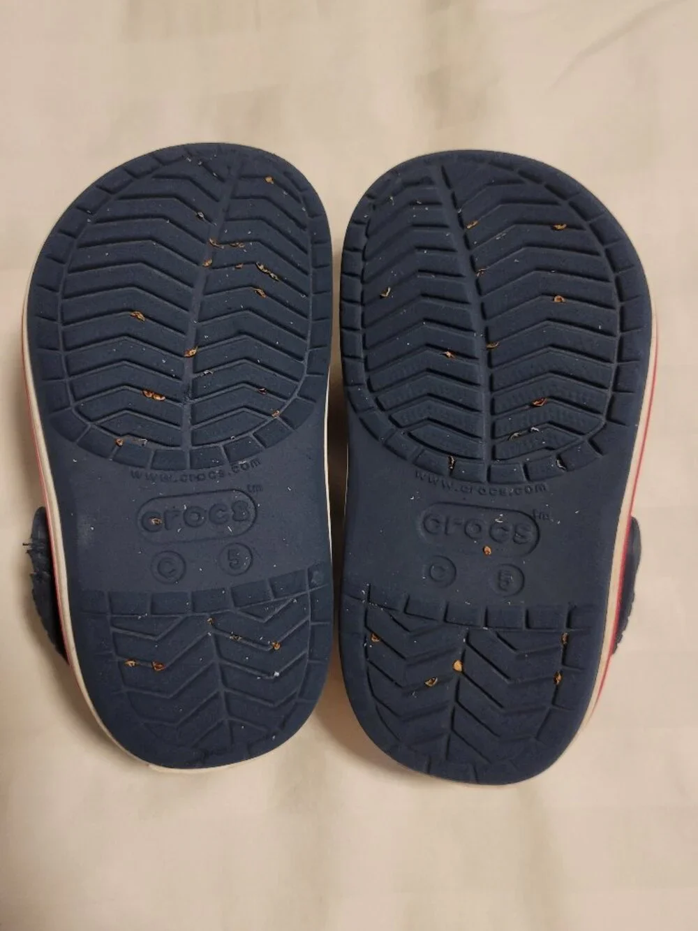 Crocs Navy Blue, White and Red Clog Sandals Slip-On Round Toe US 5C
